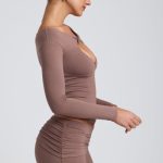 Modal Twist-Front Long-Sleeve Crop Top in Taupe - Image 3