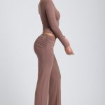Modal Twist-Front Long-Sleeve Crop Top in Taupe - Image 7