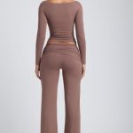 Modal Twist-Front Long-Sleeve Crop Top in Taupe - Image 8