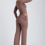 Modal Twist-Front Long-Sleeve Crop Top in Taupe - Image 9