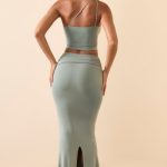 Modal Twist-Front Maxi Skirt in Smoke Green - Image 2