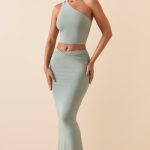 Modal Twist-Front Maxi Skirt in Smoke Green - Image 5