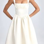 Draped Corset Midaxi Dress in Ivory - Image 4