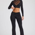 Tall Draped Detail Straight Leg Trousers in Black - Image 9