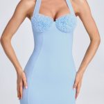 Halterneck Ruffle-Appliqu?? Midaxi Dress in Powder Blue - Image 4