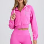 Zip-Up Cropped Hoodie in Sugar Pink