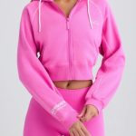 Zip-Up Cropped Hoodie in Sugar Pink - Image 4