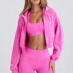 Zip-Up Cropped Hoodie in Sugar Pink - Image 5