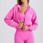Zip-Up Cropped Hoodie in Sugar Pink - Image 7