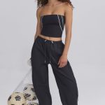 Wide-Leg Track Pants in Black