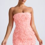 Floral-Appliqu?? Bandeau A-Line Mini Dress in Coral