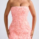 Floral-Appliqu?? Bandeau A-Line Mini Dress in Coral - Image 4
