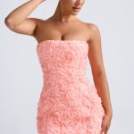 Floral-Appliqu?? Bandeau A-Line Mini Dress in Coral - Image 5