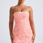 Floral-Appliqu?? Bandeau A-Line Mini Dress in Coral - Image 6