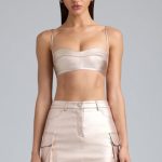 Metallic Denim Cropped Bralette in Champagne