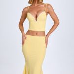 Lace-Trim Mid-Rise Midaxi Skirt in Pastel Yellow - Image 7