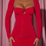 Ruched Corset Bodycon Mini Dress in Red - Image 4