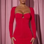 Ruched Corset Bodycon Mini Dress in Red - Image 6