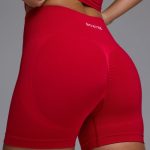 Define Luxe High-Waist Mini Shorts in Cherry Red - Image 4