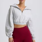 Quarter-Zip Cropped Sweatshirt in Grey Marl