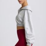 Quarter-Zip Cropped Sweatshirt in Grey Marl - Image 4