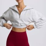 Quarter-Zip Cropped Sweatshirt in Grey Marl - Image 6