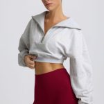 Quarter-Zip Cropped Sweatshirt in Grey Marl - Image 7