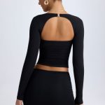 Modal Halterneck Ruched Top in Black - Image 2