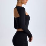 Modal Halterneck Ruched Top in Black - Image 3