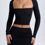 Modal Halterneck Ruched Top in Black - Image 4