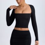 Modal Halterneck Ruched Top in Black - Image 5