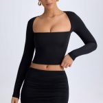 Modal Halterneck Ruched Top in Black - Image 6
