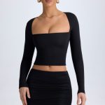 Modal Halterneck Ruched Top in Black - Image 7