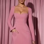 Sweetheart-Neck Long-Sleeve A-Line Mini Dress in Dusty Pink