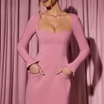 Sweetheart-Neck Long-Sleeve A-Line Mini Dress in Dusty Pink - Image 5