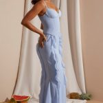 Corset Frill Skirt Maxi Dress in Blue - Image 3