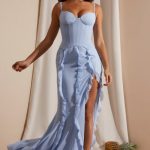 Corset Frill Skirt Maxi Dress in Blue - Image 8