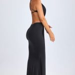 Hardware Detail Cut-Out Halterneck Maxi Dress in Black - Image 3