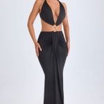 Hardware Detail Cut-Out Halterneck Maxi Dress in Black - Image 4