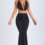 Hardware Detail Cut-Out Halterneck Maxi Dress in Black - Image 6
