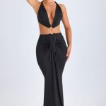Hardware Detail Cut-Out Halterneck Maxi Dress in Black - Image 7