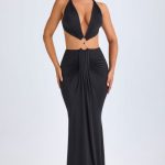 Hardware Detail Cut-Out Halterneck Maxi Dress in Black - Image 8