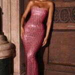 Embellished Bandeau Maxi Dress in Watermelon