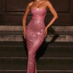 Embellished Bandeau Maxi Dress in Watermelon - Image 2