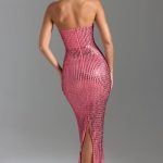 Embellished Bandeau Maxi Dress in Watermelon - Image 3