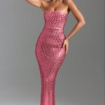 Embellished Bandeau Maxi Dress in Watermelon - Image 6