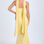 Scarf-Detail Strapless Gown in Pastel Yellow - Image 3