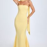 Scarf-Detail Strapless Gown in Pastel Yellow - Image 7