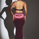Velvet Halter Neck Maxi Dress in Wine - Image 2
