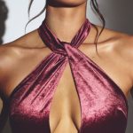 Velvet Halter Neck Maxi Dress in Wine - Image 4